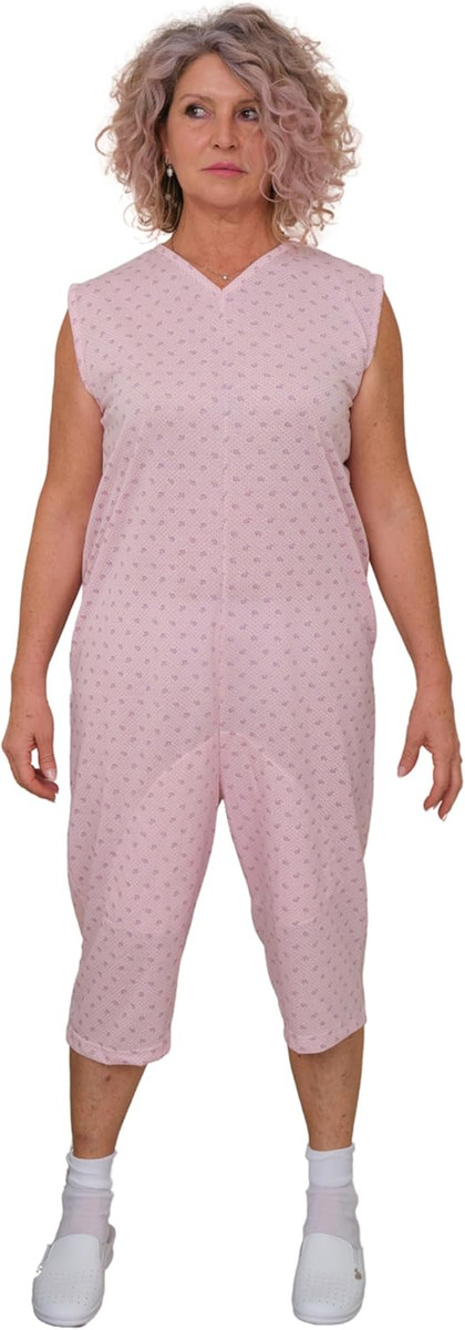 Pigiama Intero Sanitario Per Anziani - Zip, 100% Cotone, Manica Lunga, Made In Italy - Foto 2