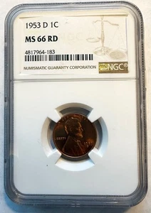 1953-D 1C NGC MS 66 RD Lincoln Wheat Cent - Picture 1 of 4