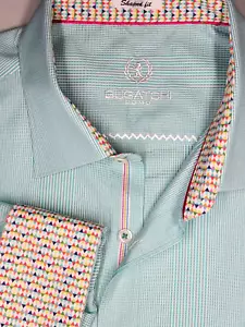 Bugatchi Uomo Mens XL Shaped Fit Light Teal Gingham Check Flip Cuff Dress Shirt - Picture 1 of 13