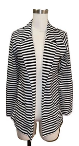 Forever 21 Black White Stripe Stretch Blazer Jacket Small - Picture 1 of 5