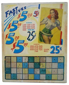 Sexy "FAST FIVES" PUNCH CARD Game 1940's PIN-UP GIRL Stockings - Picture 1 of 4