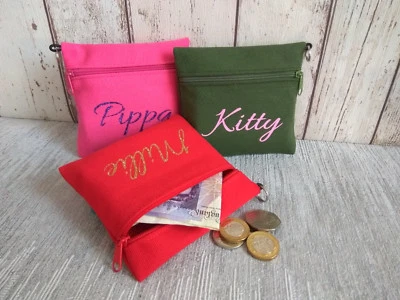 personalised-boys-girls-purse-coin-wallet-school-lunch-money-tuck-money-bag - Image 1 of 4