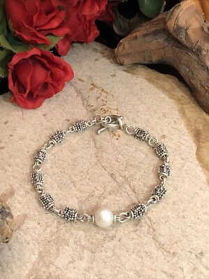 31. Vintage Michael  Dawkins Sterling 925 Pearl Linked Bracelet 7 1/4", 12.7g. - Image 1 of 4