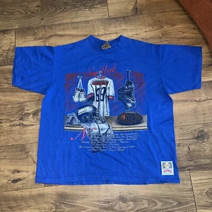 Vintage 1990 New York Giants Nutmeg T-shirt Blue Large Embroidered Graphic Tee - Picture 1 of 6