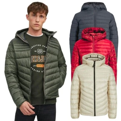 Mens Jack & Jones Puffer Hooded Jacket Zip Up Padded Quilted Warm Casual Winter - Image 1 of 4