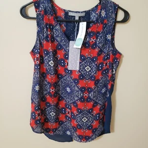 Daniel Rainn Size Petite XS Women Red White & Blue Print Sleeveless Top V Neck - Picture 1 of 8