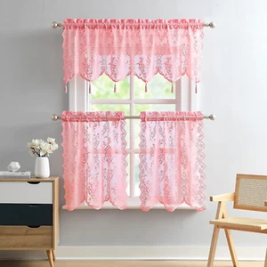 3 Piece Lace Kitchen Curtains and Valances Set Includes 2 30" X 36" Kitchen Tier - Picture 1 of 4
