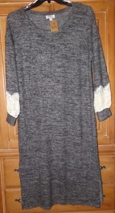 NWT $27 UMGEE USA WOMENS SIZE M BLACK KNIT LONG SLEEVE MIDI DRESS SLIT SIDES - Picture 1 of 3