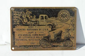 BRONZE PLAQUE COUNTRY HOEDOWN CORN ROAST LITCHFIELD HILLS AUTO CLUB IN CONN/CT - Picture 1 of 6