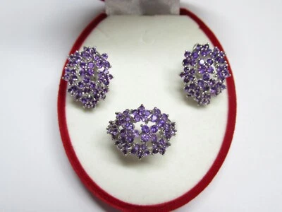 Juego de plata 925, amatistas, 13,79 g., anillo talla 8,5. Foto 1 de 4