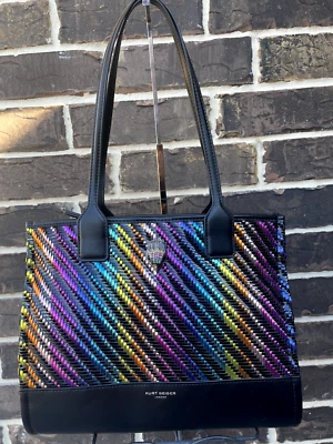 NWT Kurt Geiger London  Woven Rainbow Pattern Kensington Square Tote Multi - Image 1 of 4