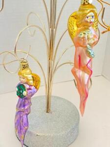 Vintage Blown Glass German Christmas Angel Icicle Ornament Mixed Lot of 2