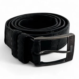 Kiton Napoli Black Leather Crocodile Belt Men's size 46 115 $1900 - Picture 1 of 9