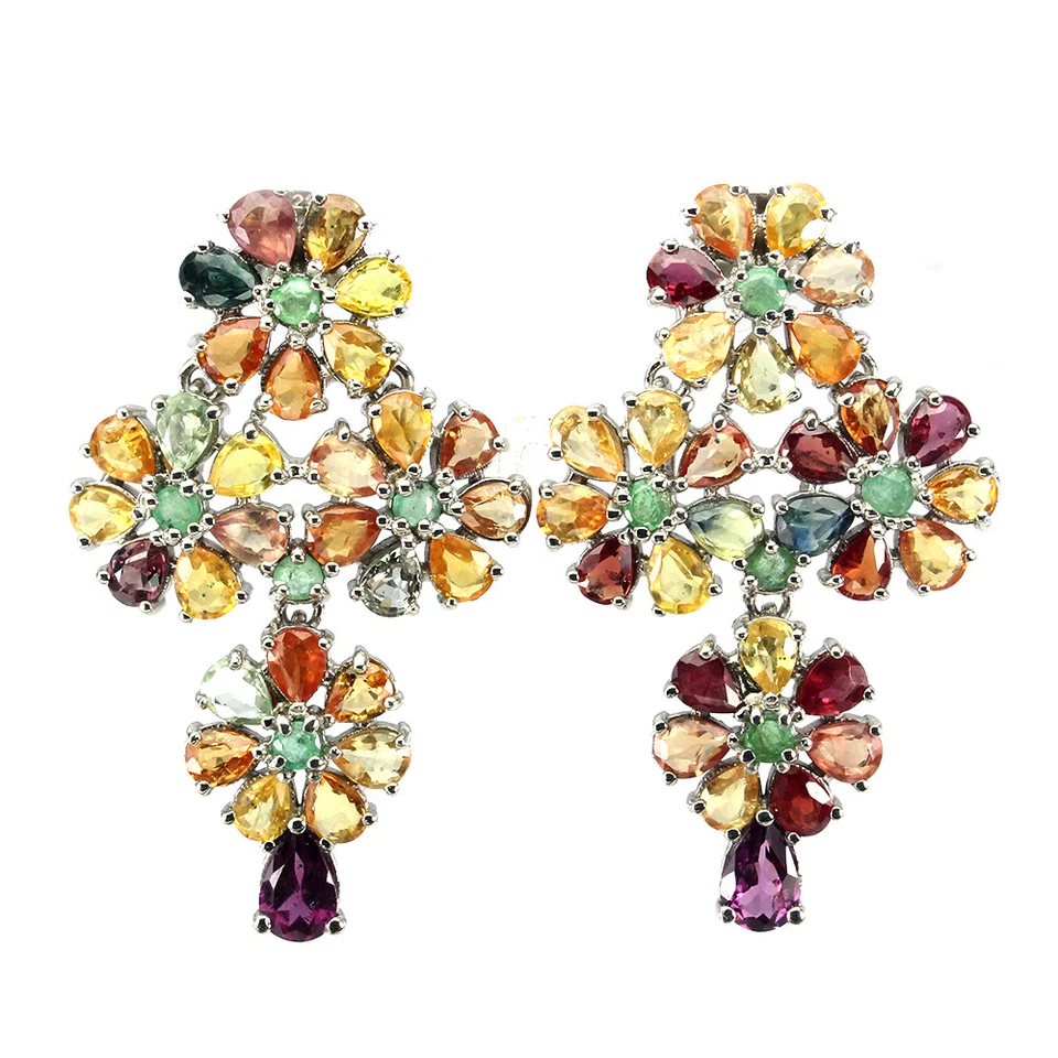 Pendientes de plata de ley 925 pera zafiro rodolita piedras preciosas naturales joyería Foto 1 de 4