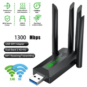 WIFI Adapter WLAN USB 3.0 Stick 1300Mbps Dual-Band Dongle 4 Antenne für PC AH - Bild 1 von 6