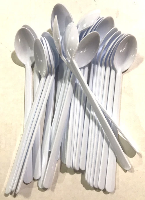 8” White Long Heavy Duty Soda Milkshake Iced Tea Spoons Disposable 25pcs #SPN2 - Image 1 of 1