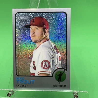 2022 Topps Heritage #100 Mike Trout Silver Border Chrome Refractor 35/373 Angel - Image 1 of 4