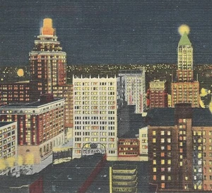 Cartolina Tulsa OK centro città vista notturna elevata lino Curt Teich 1938 - Foto 1 di 4