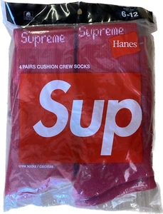 Supreme Hanes Crew Socks 4-Pack - Red - 100% Authentic - Picture 1 of 3