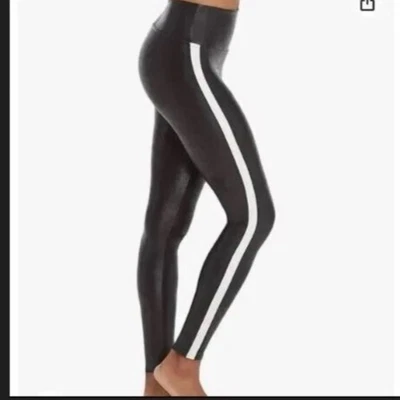 Leggings Spanx Imitación Cuero Esmoquin Blanco Rayas Grandes Control Abdomen Atletismo Foto 1 de 4