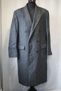 Vtg Carpini Grey Herringbone pure wool double breasted overcoat 42R mod revival - Picture 1 of 19
