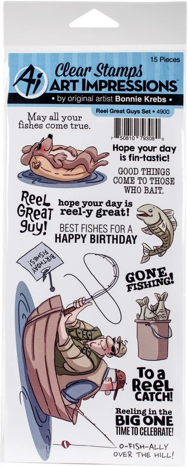 Art Impressions Reel Great Guys Fishing Clear Acrylic Stamp Set 4900