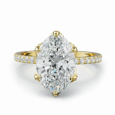 Yellow Gold Wedding Setting Ring 14k Oval 0.5 Carat Solid Semi Mount Diamond - Image 1 of 4