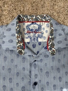Robert Graham Kinderhook Button Up Dress Shirt Herren XL Skulls Blau Designer - Bild 1 von 10