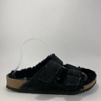 Birkenstock Arizona Shearling Fur Sandals Womens Size 40, US 9-9.5 Black Suede - Image 1 of 4