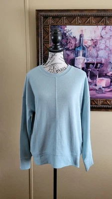 Top Pullover RBX Active Athleisure Mujer Pequeño Azul Waffle Cuello Redondo Manga Larga Foto 1 de 4