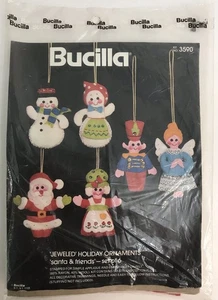 Vintage Bucilla Christmas Needlecraft Felt Sequin Jeweled Holiday Ornaments NEW - Picture 1 of 2