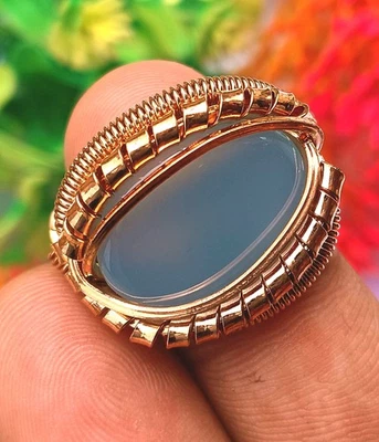 Anillo de piedras preciosas de calcedonia talla 6 alambre de cobre Wrep 1 pieza preciosa joyería regalo Foto 1 de 3