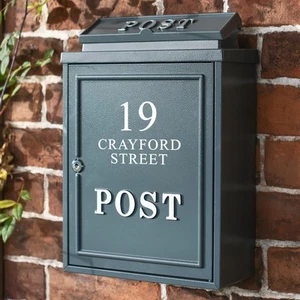 Personalised Grey "Oxford" Wall Mounted Post Box with Silver Text - Picture 1 of 9