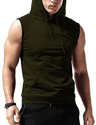  Men's Workout Hooded Tank Tops Sleeveless Gym Hoodies Large Army Green - Image 1 of 4