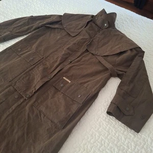 Vintage Morrisons Australian Brown OilSkin Coat Duster Jacket M Ranch Cowboy Chore - Bild 1 von 20