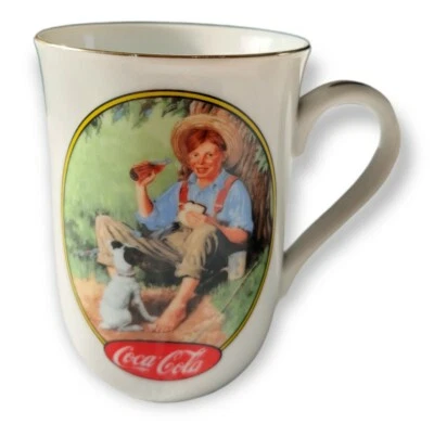 Taza Coca Cola 1987 vintage con borde dorado The Barefoot Boy Foto 1 de 3