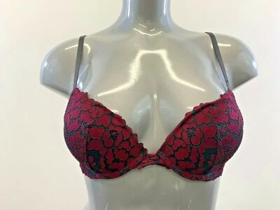 Sujetador push up acolchado cubierto de encaje floral borgoña La Senza Obsession 32B Foto 1 de 4