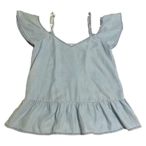 Paige Chambray Mitzi Cold Shoulder Top Hayette Wash Size XS - Picture 1 of 10