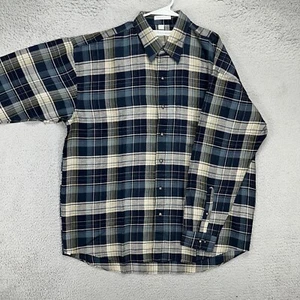 Geoffrey Beene Adult Button Up Shirt Large Grey Blue Plaid Linen Blend Mens NEW - Picture 1 of 9
