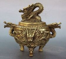 China Vintage Brass Chinese Dragon Statue Incense Burner / Censer