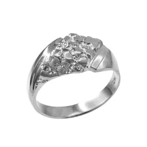 10K Mens White Gold Diamond-shape Nugget Ring - Picture 1 of 1
