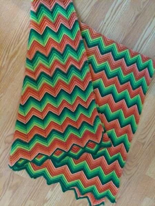 HANDMADE CHEVRON STRIPE CROCHETED AFGHAN THROW EARTHTONE GEOMETRIC 34" X 58" - Picture 1 of 1