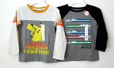 Size 4 Kid Boy Pokemon Star Wars Long Sleeve Crewneck T-Shirt School Fall Winter - Image 1 of 4