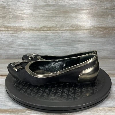 Sapatilhas de balé Burberry femininas prata preta enfeitadas tamanho UE 36 EUA 5 - Imagem 1 de 4