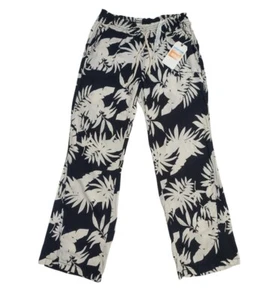 Cali 1850 Womens Black & White Tropical Print Linen Blend Elastic Waist Pants L - Picture 1 of 8