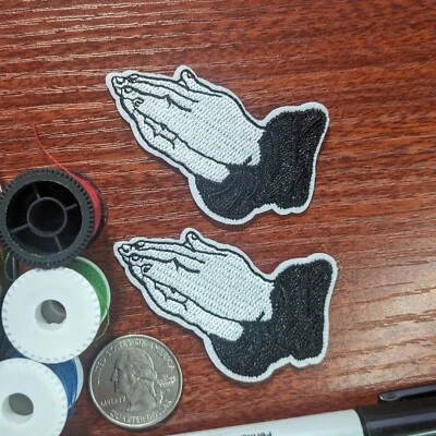 Hands Praying Patch 2 Pieces Prayer Religious Church Embroidered Iron On 2x2" - Image 1 of 3