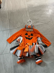 Baby Essentials Halloween Pumpkin 4 Piece Dress Me up Set Bodysuit, Skirt, Headb - Picture 1 of 9