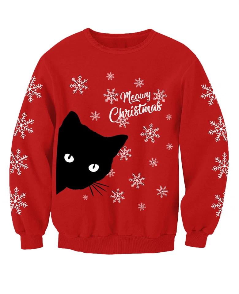 NOSTALGIC CLOTHING Meowy Christmas Childrens Festive Cat Novelty Christmas Jumper Sweatshirt