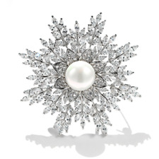  Winter snowflake Brooch Encrusted With a Simulated Pearl and Cubic Zirconias