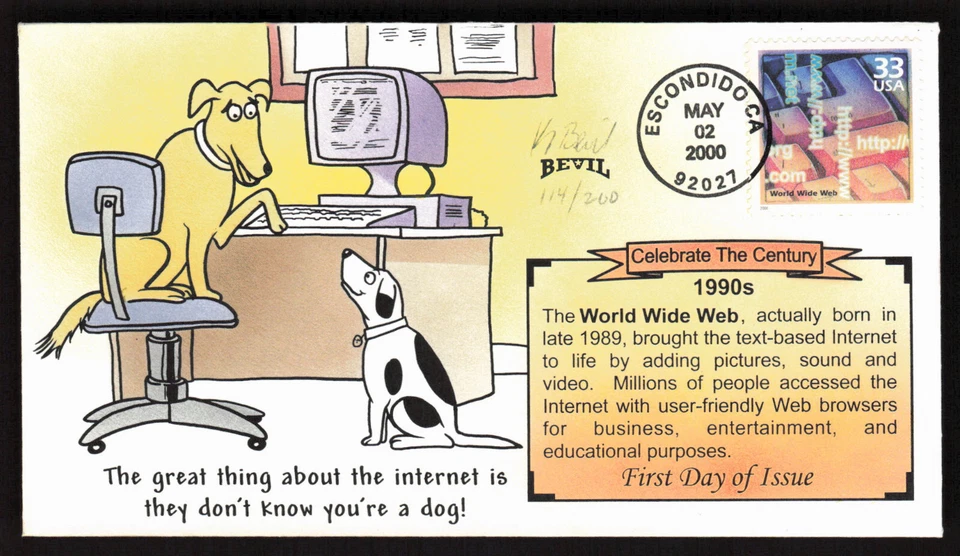 2000 Celebrate 1990's World Wide Web ( Scott 3182n ) - Bevil Colored FDC 114/200 - Image 1 of 1